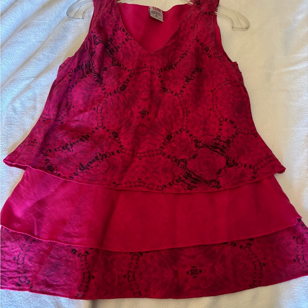 Small “Click by Color Cotton” Linen Pink &  Black layered Summer Top